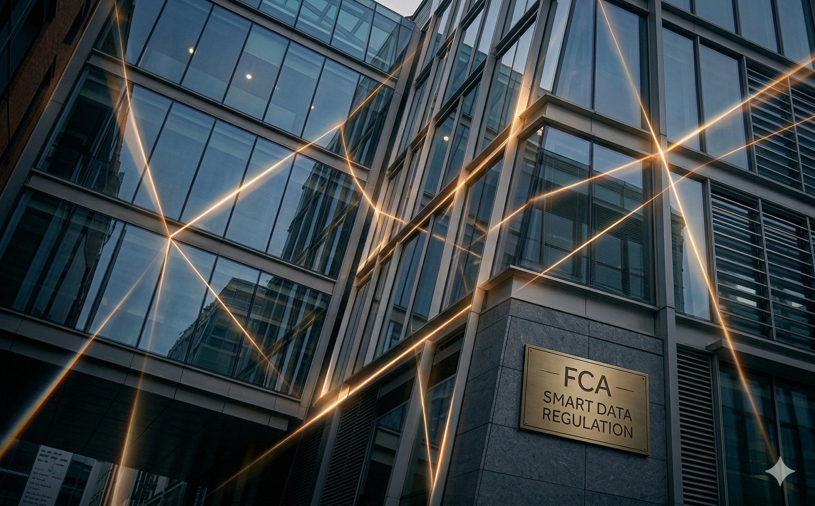 Financial Conduct Authority building with data network light trails