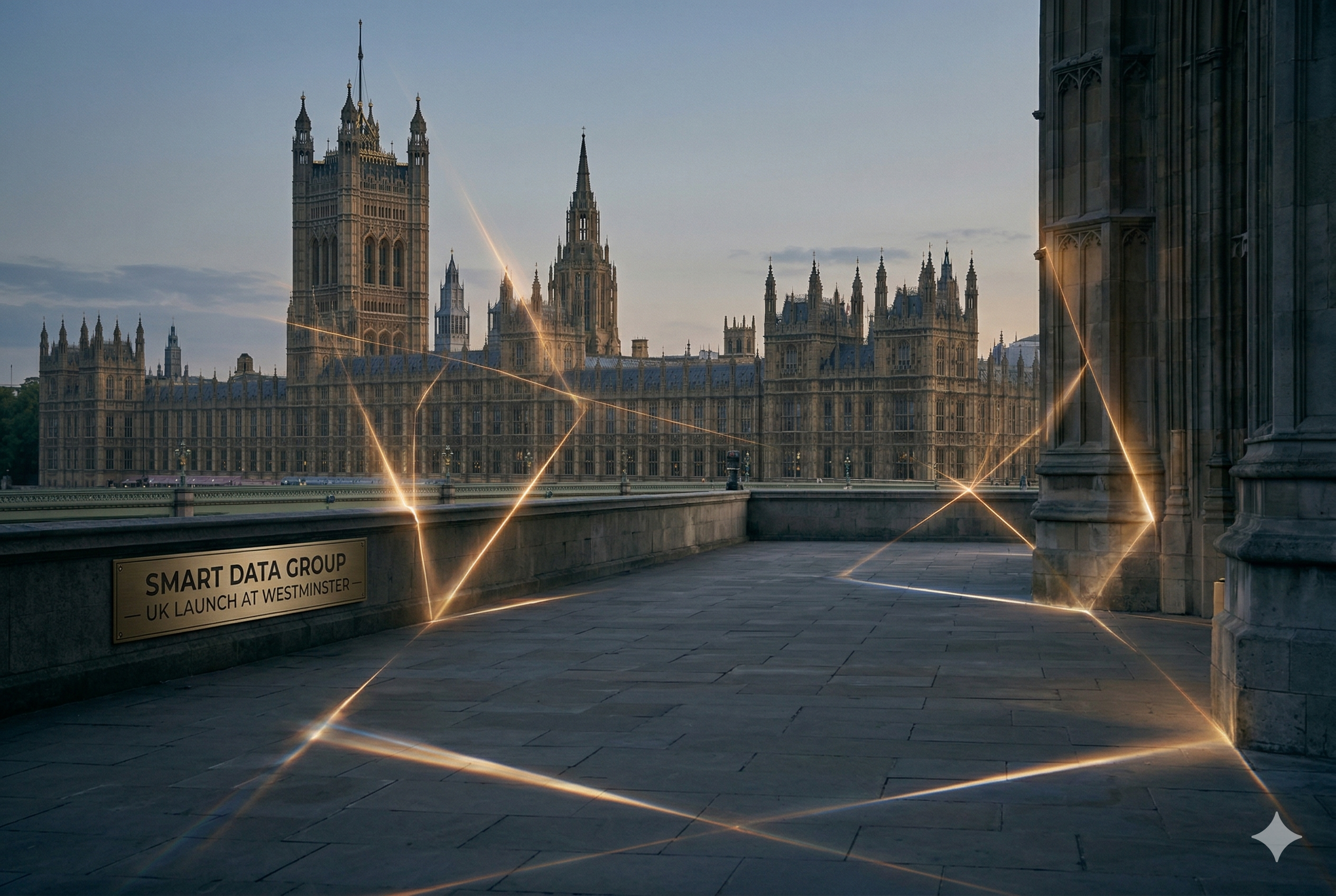 UK Parliament and Westminster at twilight — Smart Data Group launch event
