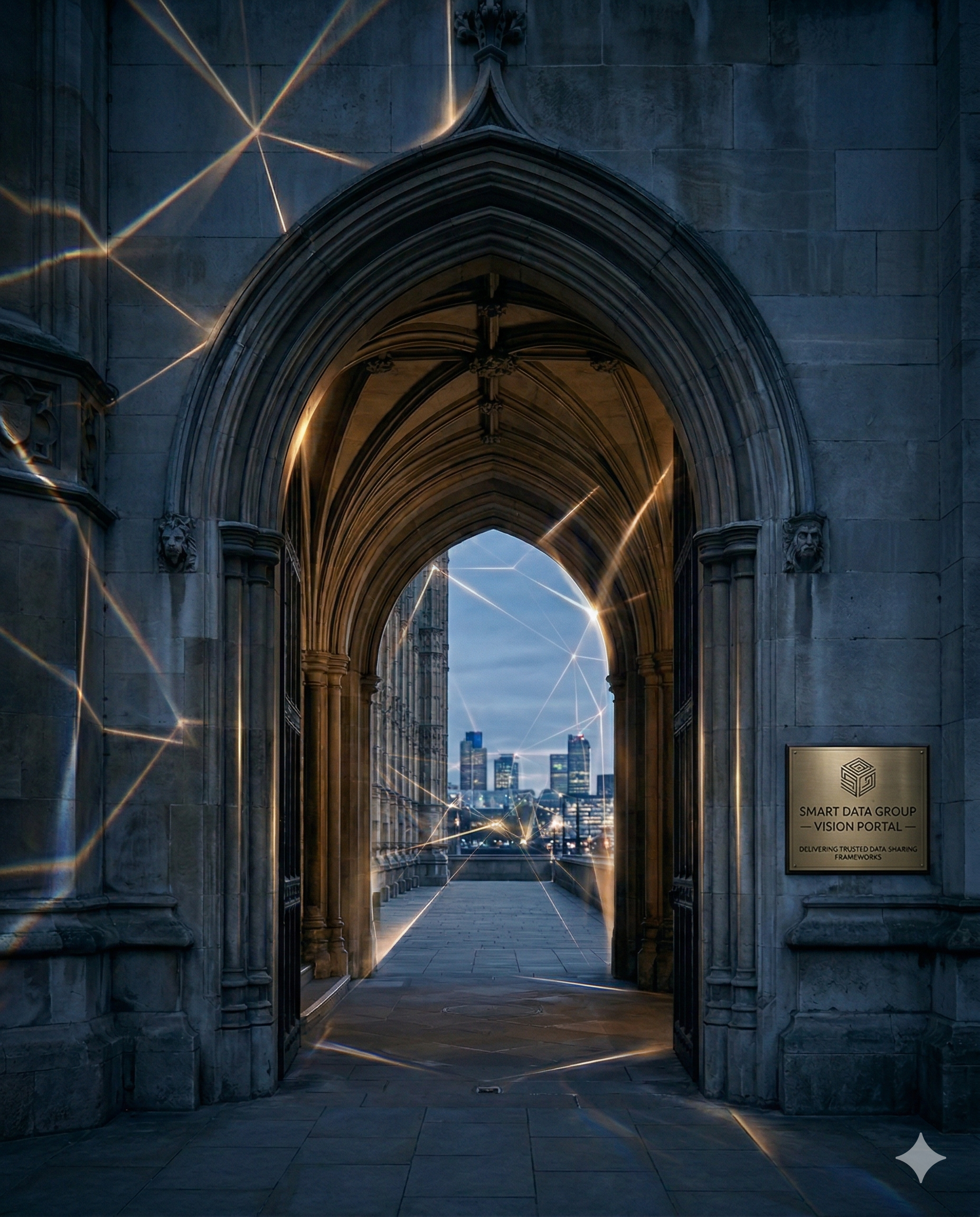 UK Parliament gothic archway — Smart Data Group vision portal